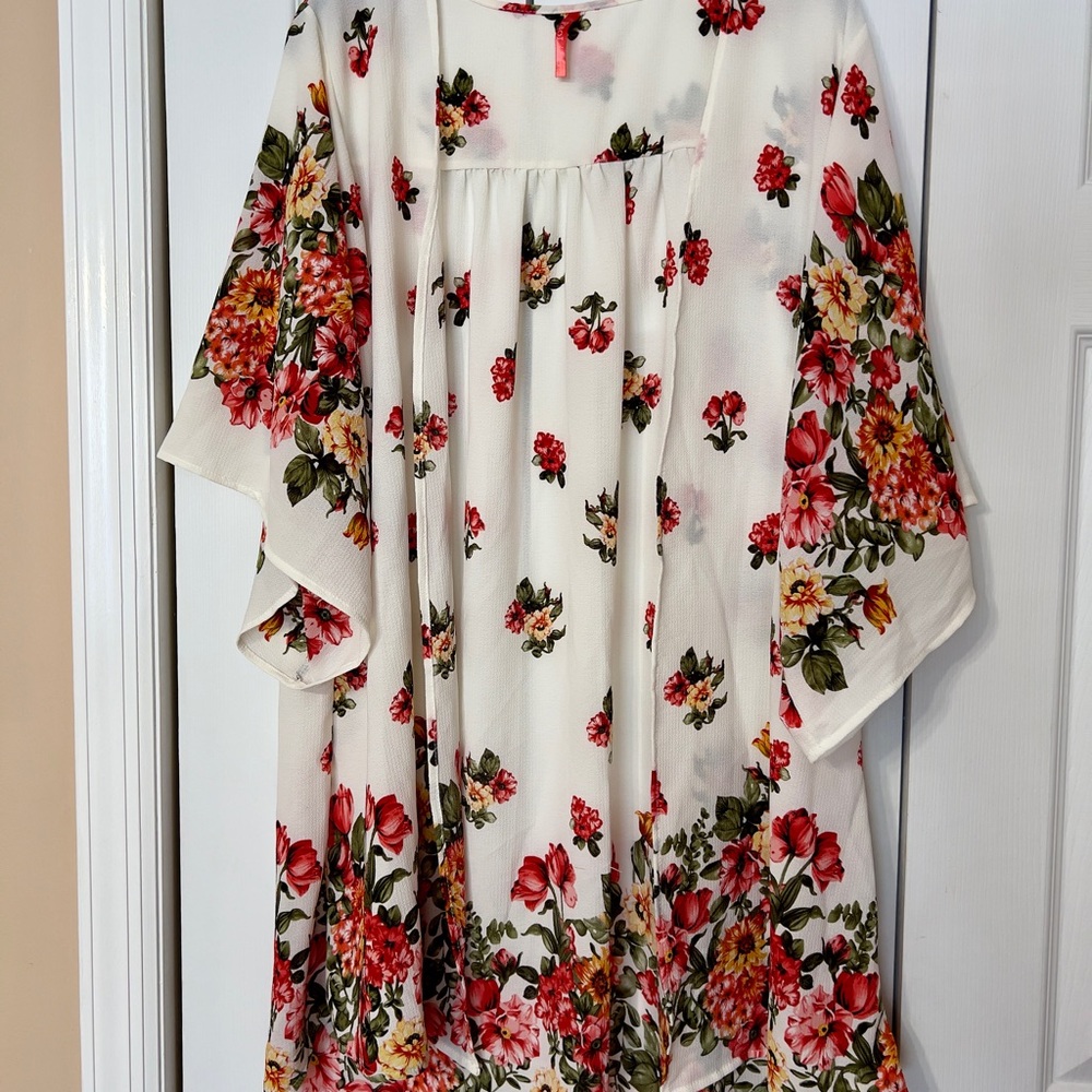 Floral Open Front Kimono Duster – Lightweight Loungewear & Beach Cover